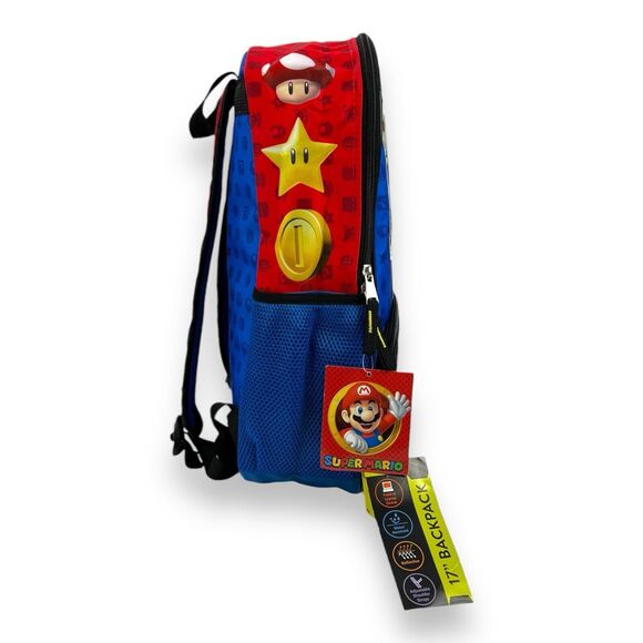 OFFICIAL Super Mario Backpack Reflective Kids School Bookbag Bag 17” w Bag Charm - Picture 7 of 16